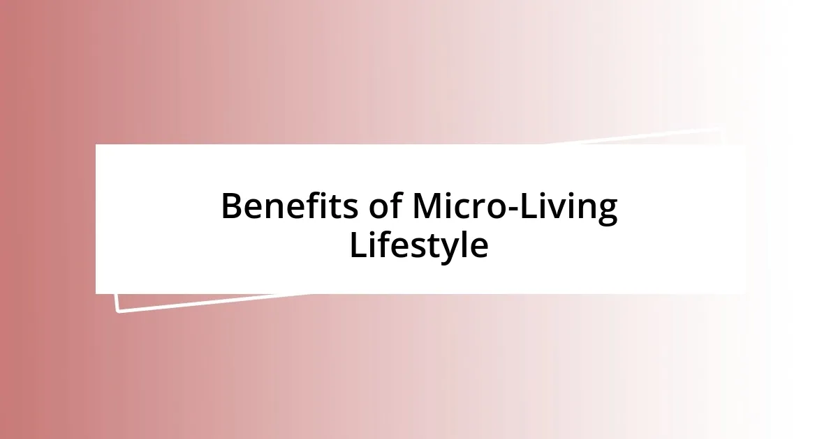 Benefits of Micro-Living Lifestyle