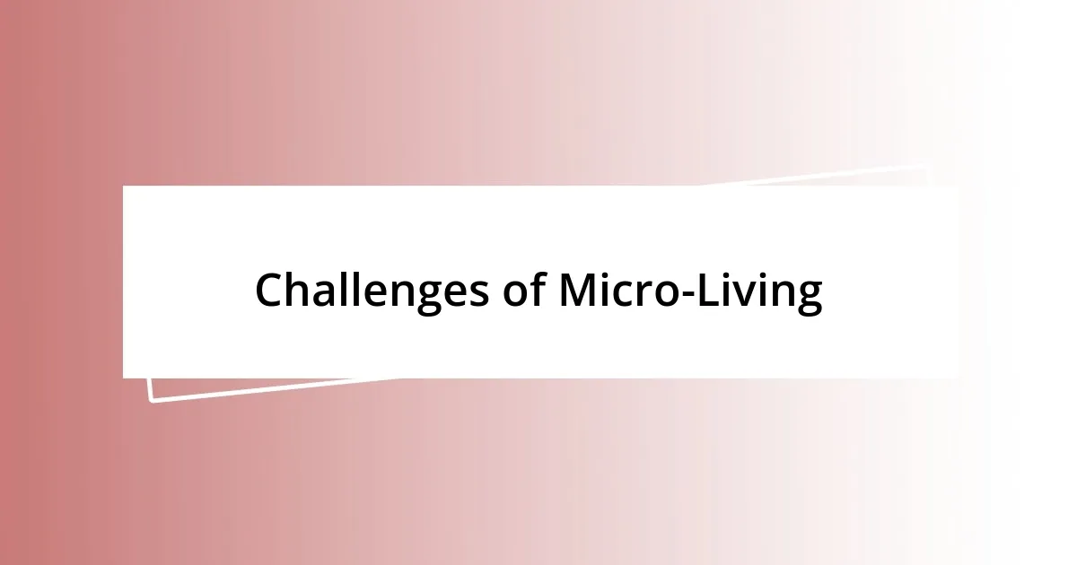 Challenges of Micro-Living