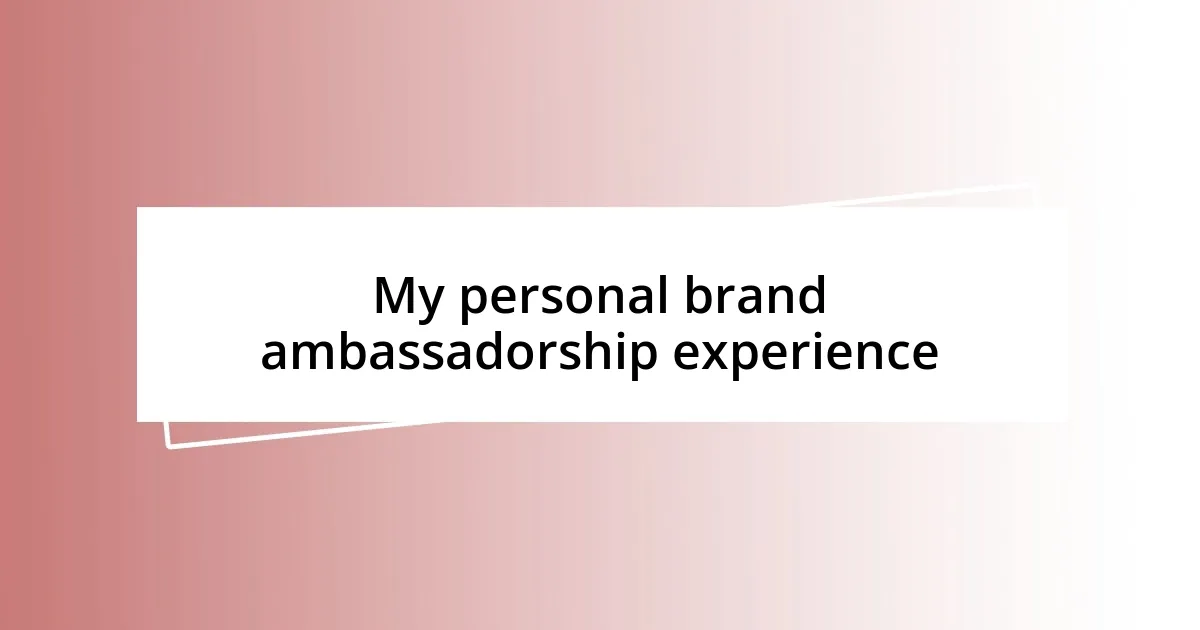 My personal brand ambassadorship experience